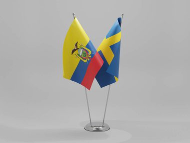 İsveç - Ekvador İşbirliği Bayrakları, Beyaz Arkaplan - 3D Render