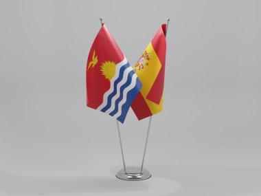 İspanya - Kiribati İşbirliği Bayrakları, Beyaz Arkaplan - 3D Render