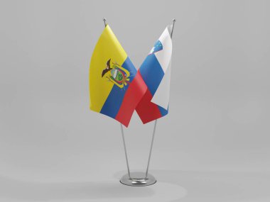 Slovenya - Ekvador İşbirliği Bayrakları, Beyaz Arkaplan - 3D Render