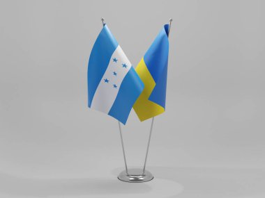 Ukrayna - Honduras İşbirliği Bayrakları, Beyaz Arkaplan - 3B Render