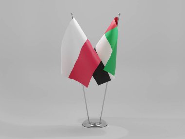 Birleşik Arap Emirlikleri - Polonya İşbirliği Bayrakları, Beyaz Arkaplan - 3D Render