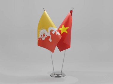 Vietnam - Bhutan İşbirliği Bayrakları, Beyaz Arkaplan - 3D Render