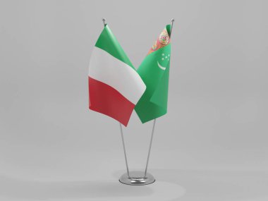 Türkmenistan - İtalya İşbirliği Bayrakları, Beyaz Arkaplan - 3D Render