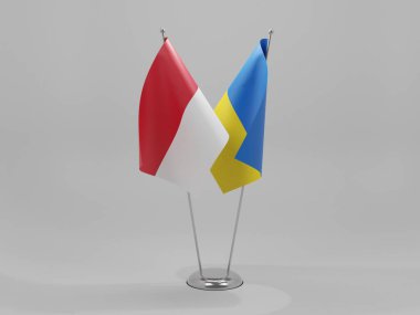 Ukrayna - Endonezya İşbirliği Bayrakları, Beyaz Arkaplan - 3D Render