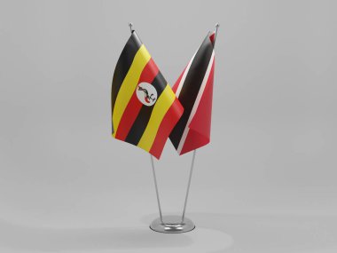 Trinidad ve Tobago - Uganda İşbirliği Bayrakları, Beyaz Arkaplan - 3D Render