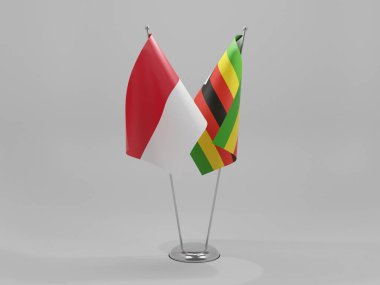 Zimbabwe - Endonezya İşbirliği Bayrakları, Beyaz Arkaplan - 3D Render