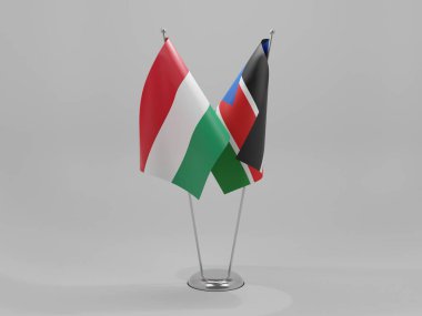 Güney Sudan - Macaristan İşbirliği Bayrakları, Beyaz Arkaplan - 3D Render
