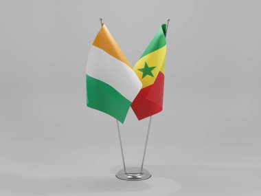 Senegal - Cote D Fildişi İşbirliği Bayrakları, Beyaz Arkaplan - 3D Render