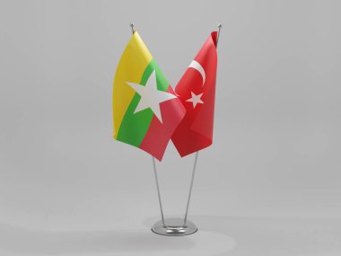 Türkiye - Myanmar İşbirliği Bayrakları, Beyaz Arkaplan - 3D Yapılandırma