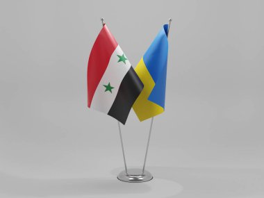 Ukrayna - Suriye İşbirliği Bayrakları, Beyaz Arkaplan - 3D Render