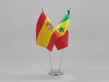 Senegal - İspanya İşbirliği Bayrakları, Beyaz Arkaplan - 3D Render