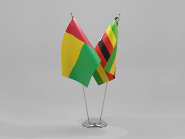 Zimbabwe - Gine Bissau İşbirliği Bayrakları, Beyaz Arkaplan - 3D Render