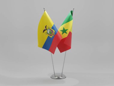 Senegal - Ekvador İşbirliği Bayrakları, Beyaz Arkaplan - 3D Render