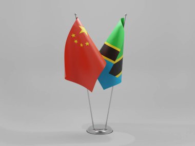 Tanzanya - Çin İşbirliği Bayrakları, Beyaz Arkaplan - 3D Render