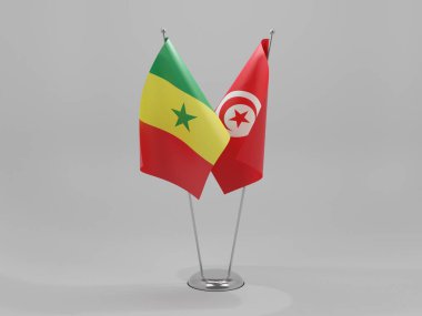 Tunus - Senegal İşbirliği Bayrakları, Beyaz Arkaplan - 3D Render