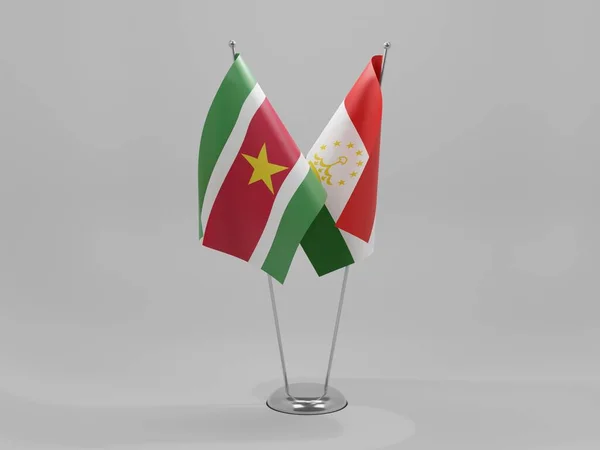 Tádzsikisztán Suriname Együttműködési Zászlók Fehér Háttér Render — Stock Fotó