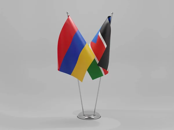 Sudán Del Sur Armenia Banderas Cooperación Fondo Blanco Render —  Fotos de Stock