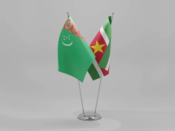 Surinam Banderas Cooperación Turkmenistán Fondo Blanco Render — Foto de Stock