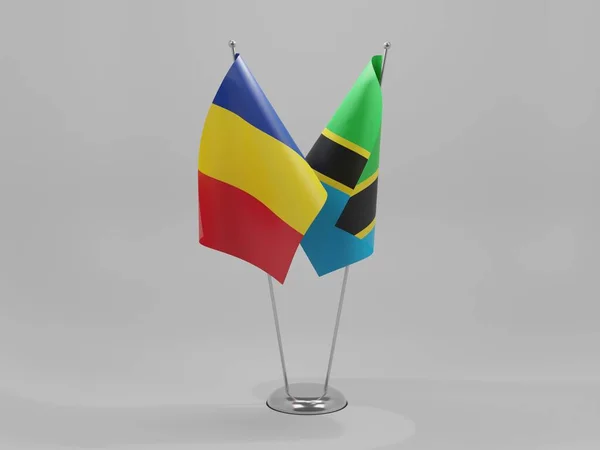 Tanzania Banderas Cooperación Rumania Fondo Blanco Render —  Fotos de Stock