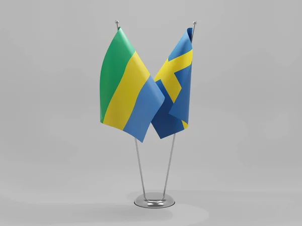 スウェーデン ガボン協力旗 白背景 3Dレンダリング — ストック写真