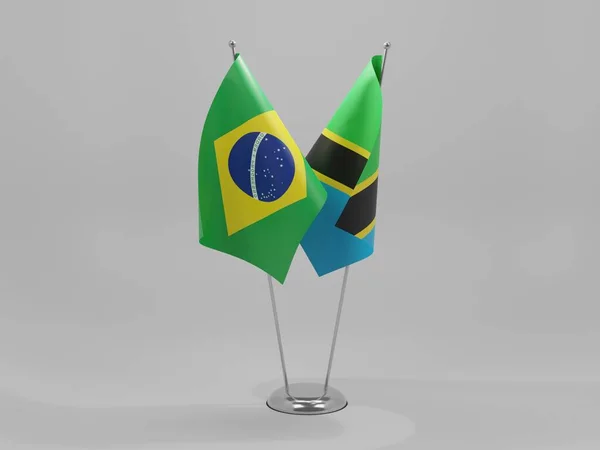 Tanzânia Bandeiras Cooperação Brasil Fundo Branco Render — Fotografia de Stock