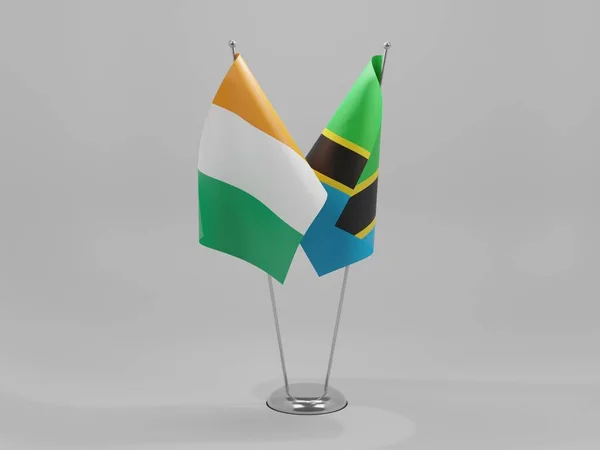 Τανζανία Σημαίες Συνεργασίας Ακτής Ελεφαντοστού Λευκό Φόντο Render — Φωτογραφία Αρχείου