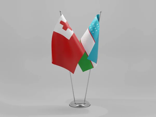 Uzbequistão Bandeiras Cooperação Tonga Fundo Branco Render — Fotografia de Stock