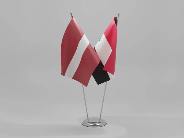 Súdán Lotyšsko Vlajky Spolupráce Bílé Pozadí Vykreslování — Stock fotografie