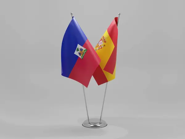 西班牙 海地合作旗帜 白色背景 3D渲染 — 图库照片
