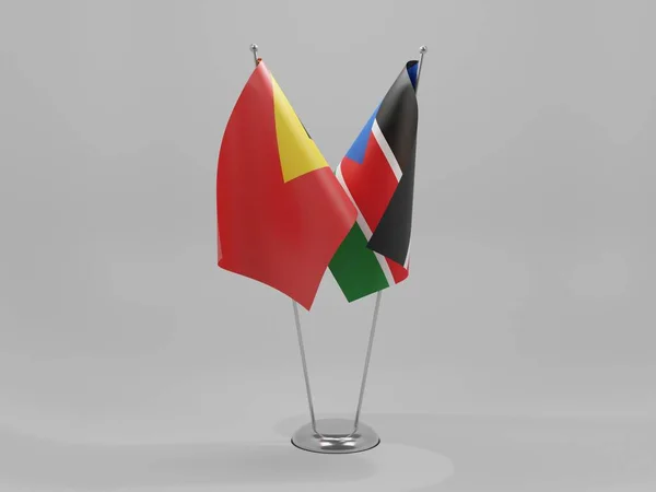Sudán Del Sur Banderas Cooperación Timor Oriental Fondo Blanco Render — Foto de Stock