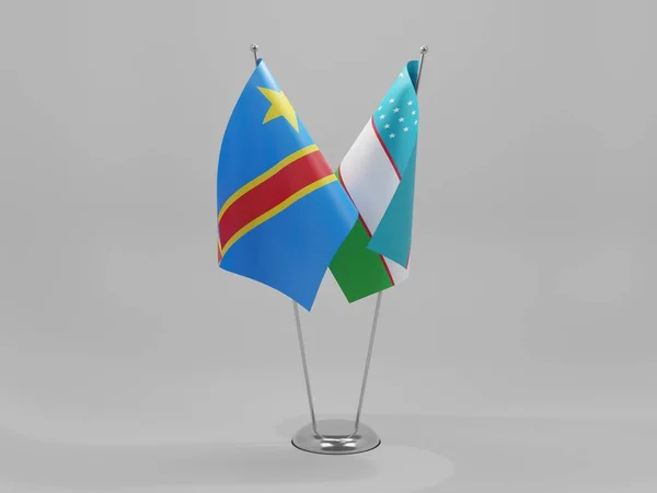 Uzbequistão República Democrática Congo Bandeiras Cooperação Fundo Branco Render — Fotografia de Stock