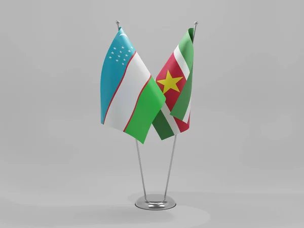Suriname Üzbegisztán Együttműködési Zászlók Fehér Háttér Render — Stock Fotó