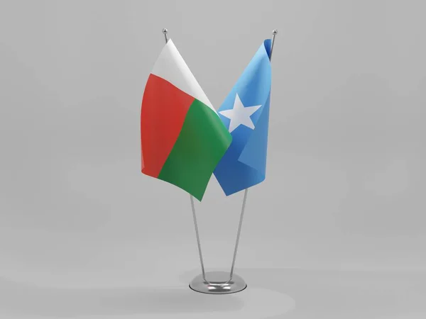 Somalia Banderas Cooperación Madagascar Fondo Blanco Render — Foto de Stock