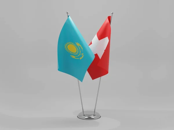 Suiza Banderas Cooperación Kazajstán Fondo Blanco Render — Foto de Stock