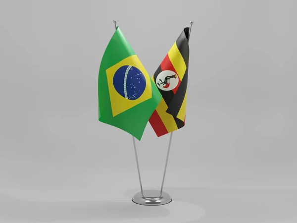 Uganda Brazil Cooperation Flags White Background Render — Stock Photo, Image