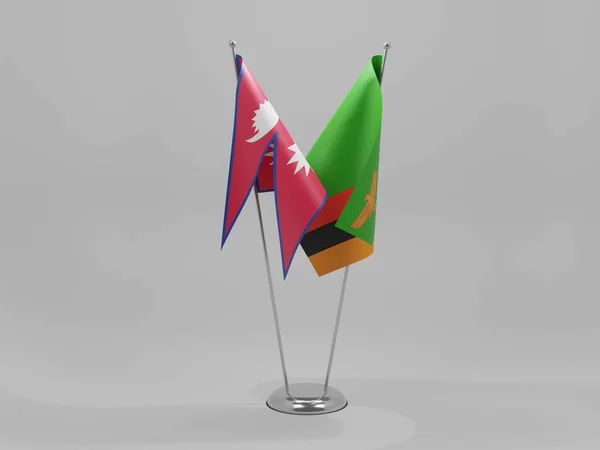 Zambia Banderas Cooperación Nepal Fondo Blanco Render — Foto de Stock