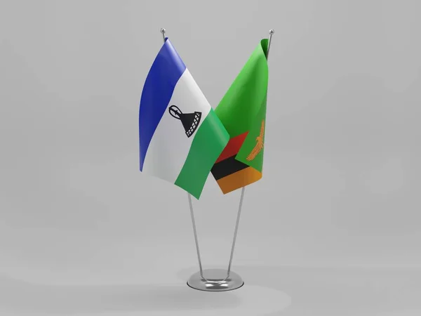 Zambia Banderas Cooperación Lesotho Fondo Blanco Render — Foto de Stock