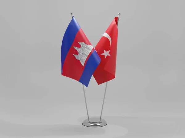 Turquia Bandeiras Cooperação Camboja Fundo Branco Render — Fotografia de Stock