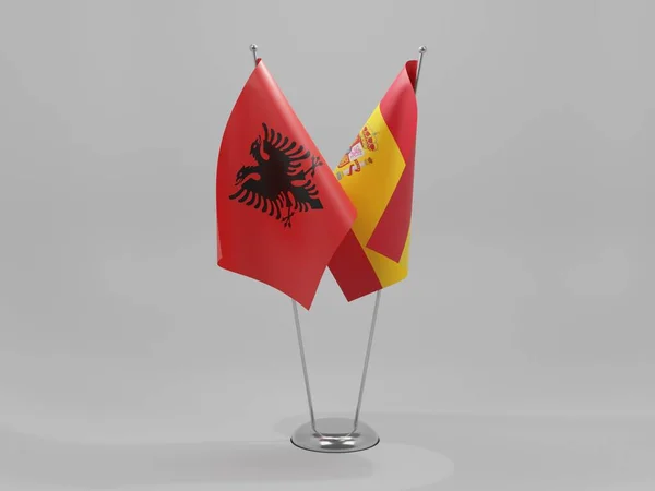 Spagna Albania Bandiere Cooperazione Sfondo Bianco Render — Foto Stock