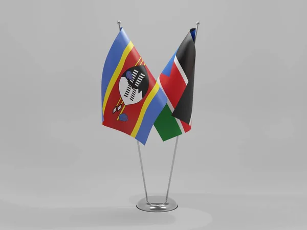 Sudán Del Sur Banderas Cooperación Suazilandia Fondo Blanco Render —  Fotos de Stock