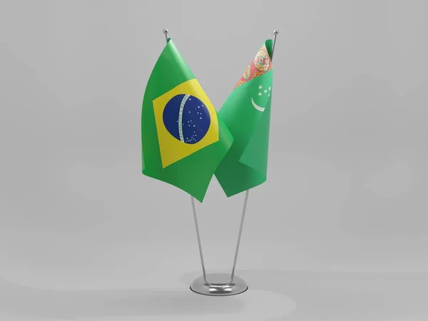 Turcomenistão Bandeiras Cooperação Brasil Fundo Branco Render — Fotografia de Stock