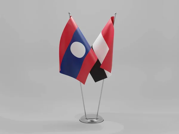 Jemen Laos Flagi Współpracy Białe Tło Render — Zdjęcie stockowe