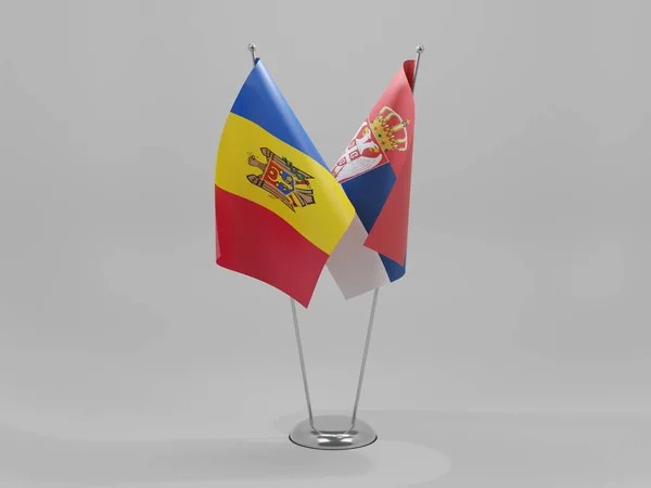 Serbia Moldavia Banderas Cooperación Fondo Blanco Render —  Fotos de Stock