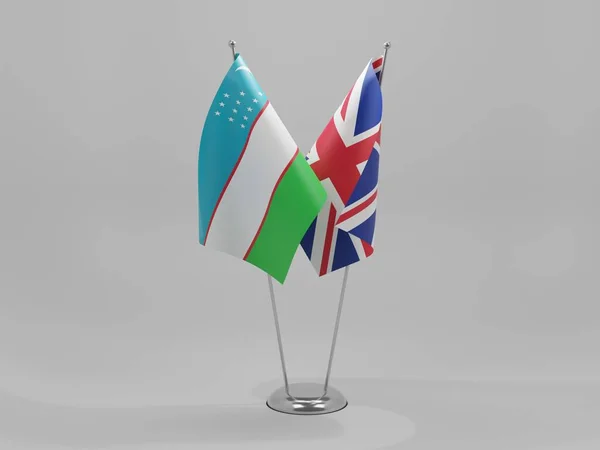 Велика Британія Узбекистан Співпраця Прапори Білий Фон Рендер — стокове фото