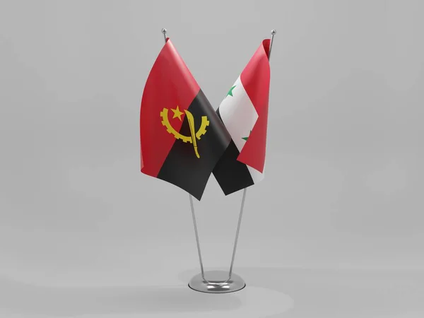 Siria Angola Banderas Cooperación Fondo Blanco Render —  Fotos de Stock