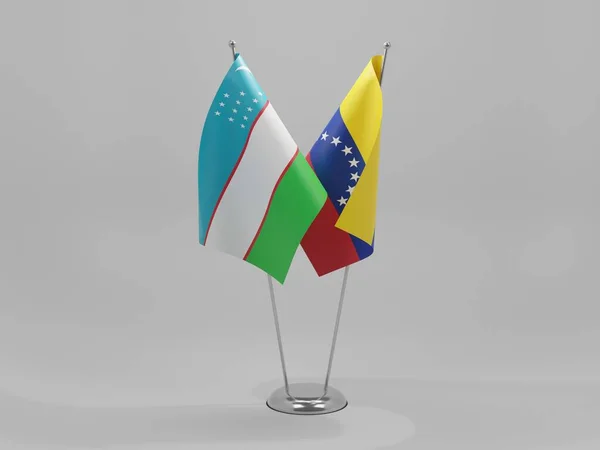 Venezuela Uzbekistán Banderas Cooperación Fondo Blanco Render —  Fotos de Stock