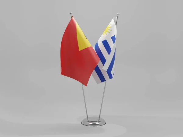 Uruguay Bendera Kerja Sama Timor Leste Latar Belakang Putih Perender — Stok Foto