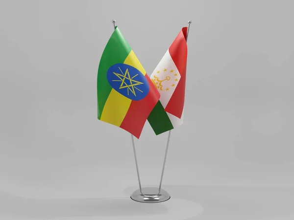 Tajiquistão Etiópia Bandeiras Cooperação Fundo Branco Render — Fotografia de Stock