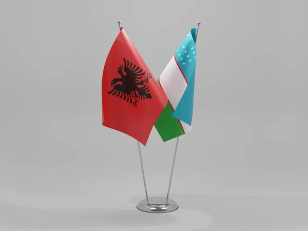 Uzbekistan Albania Cooperation Flags White Background Render — Stock Photo, Image