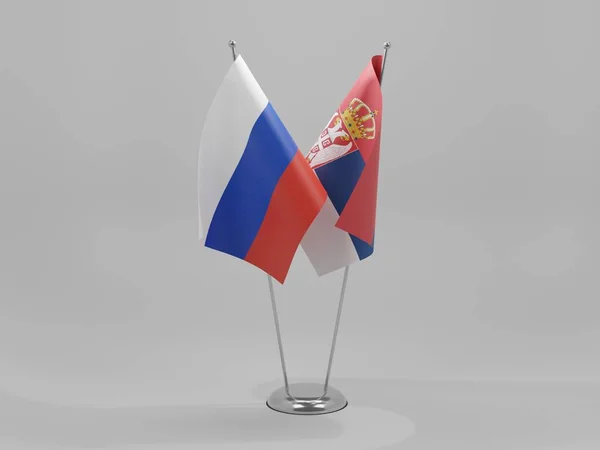 Serbien Russland Kooperationsfahnen Weißer Hintergrund Render — Stockfoto